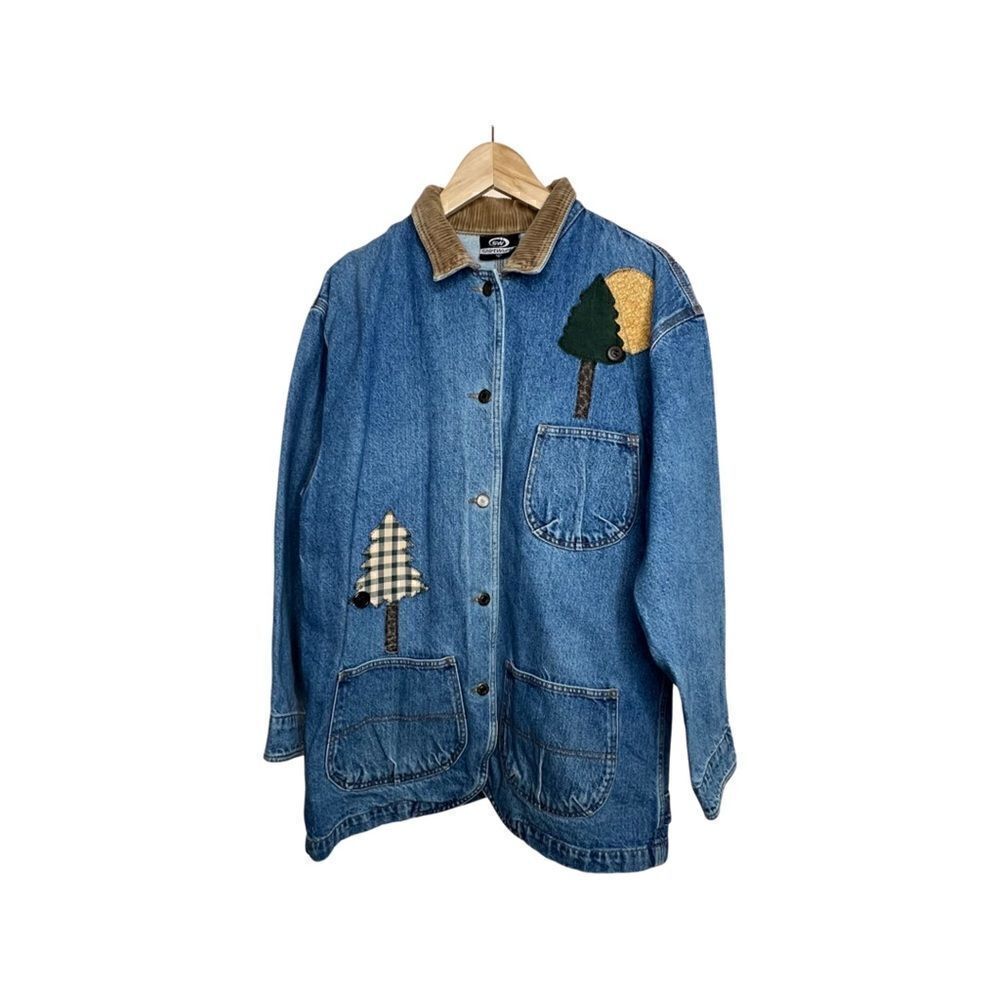 SW Shirt Wurks Hand Appliqué Outdoor Denim Jacket Sz M